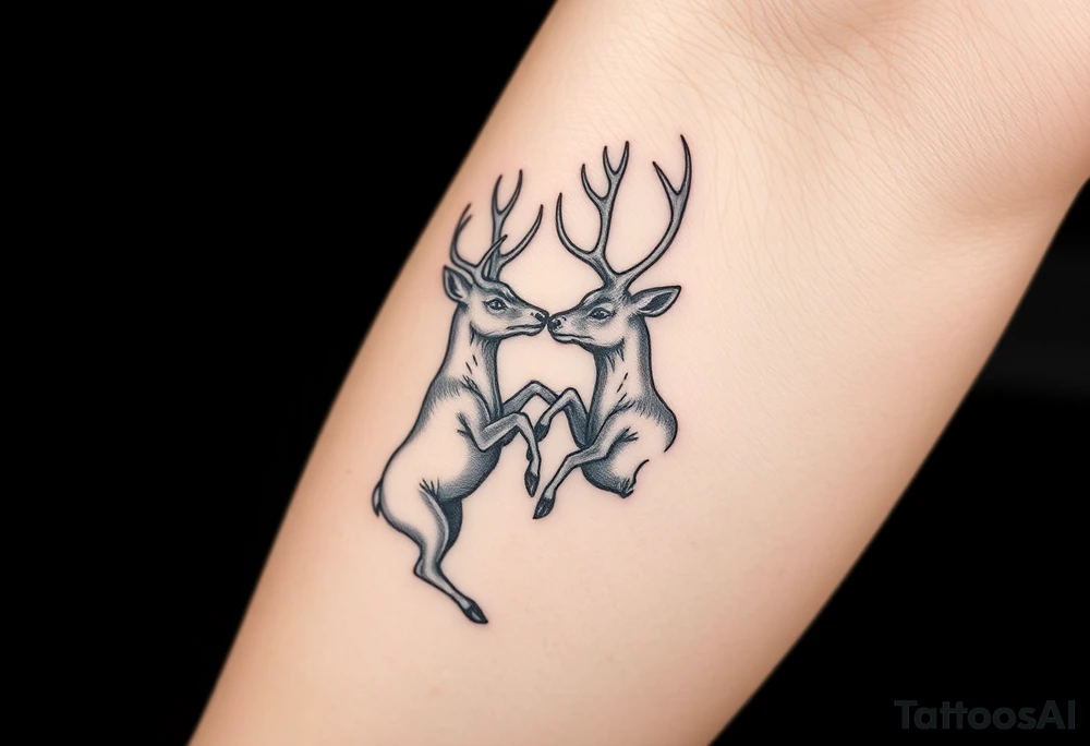 Two deer fighting with intertwined antlers tattoo idea