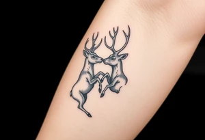 Two deer fighting with intertwined antlers tattoo idea