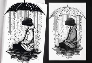 person under rain tattoo idea