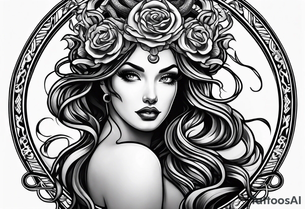Medusa lady head neo traditional tattoo idea