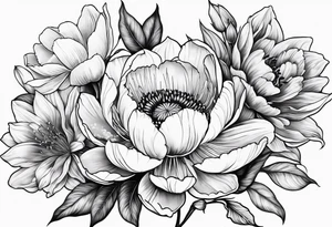 cherry blossom, peony, sunflower, tulip, lily tattoo idea