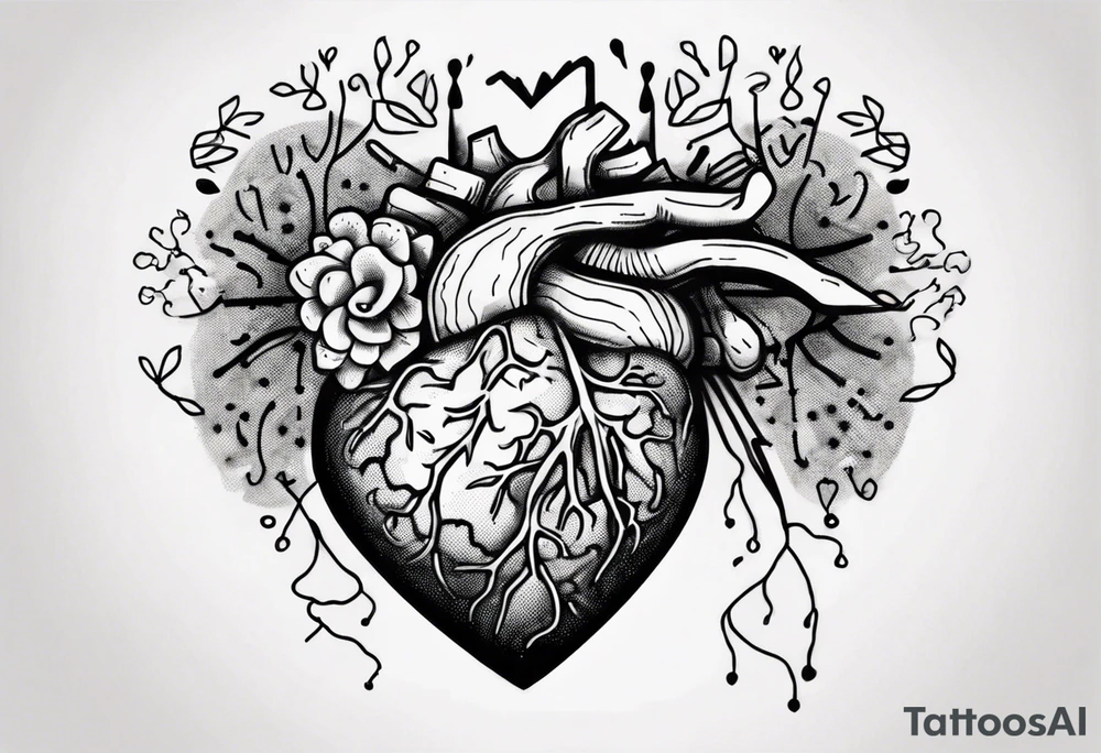 Heart and brain in line art, held down by a woman's hand holding them by string tattoo idea