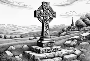 Stone Celtic cross sitting on a pedestal tattoo idea