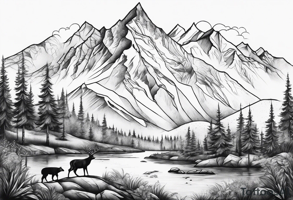 Mountains, animals, concept tattoo idea
