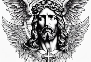 jesus on a cross surround by angel wings tattoo idea