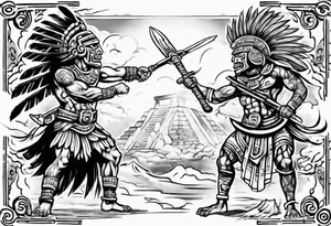 tattoo mayan warrior fighting against the gods as the sunrise from the ground tattoo idea