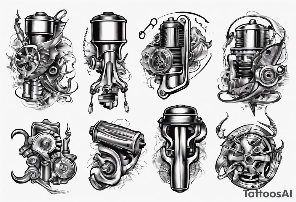 Engine piston, fishing hook tattoo idea
