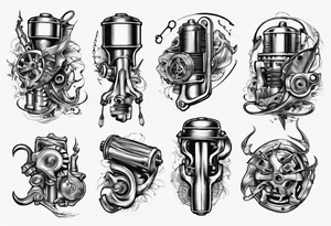 Engine piston, fishing hook tattoo idea