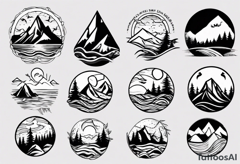 mountains, beach, waves, sunset, camping, trees tattoo idea mountains, beach, waves, sunset, camping, trees tattoo idea