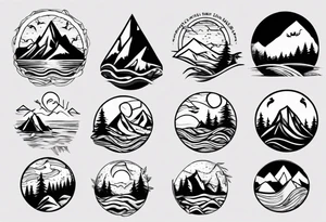 mountains, beach, waves, sunset, camping, trees tattoo idea