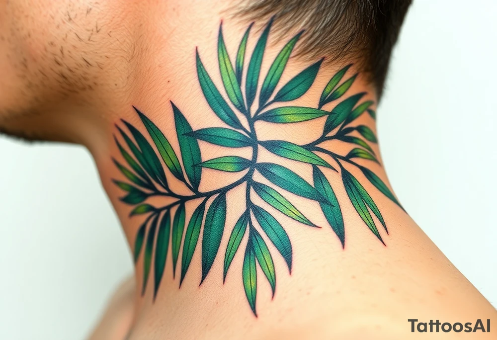 realistic large woven palm leaves tattoo idea