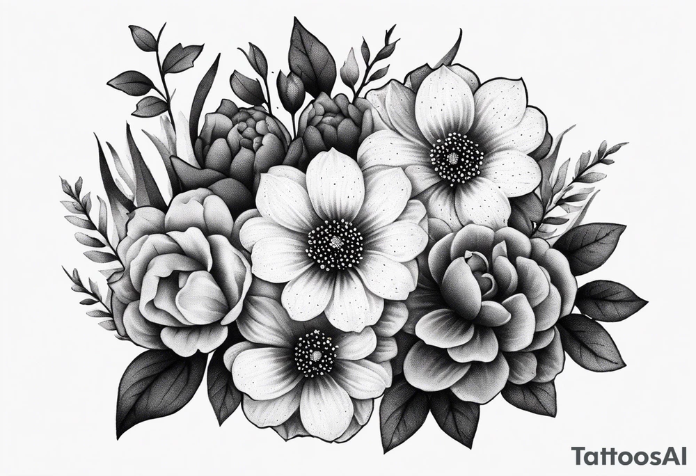 Small bouquet of flowers tattoo idea
