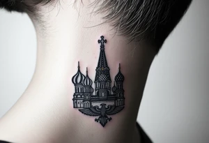 St. George 
3 russian imperial crowns above the Russian coat of arms double eagle
Russian sabre
The Kremlin or St. Basil's Cathedral scene 
on the side of my neck tattoo idea