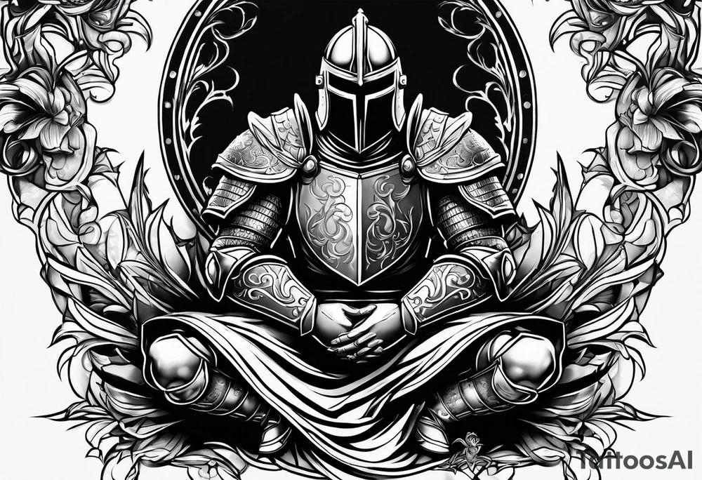 knight kneeling down, lamps above tattoo idea