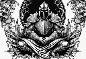 knight kneeling down, lamps above tattoo idea