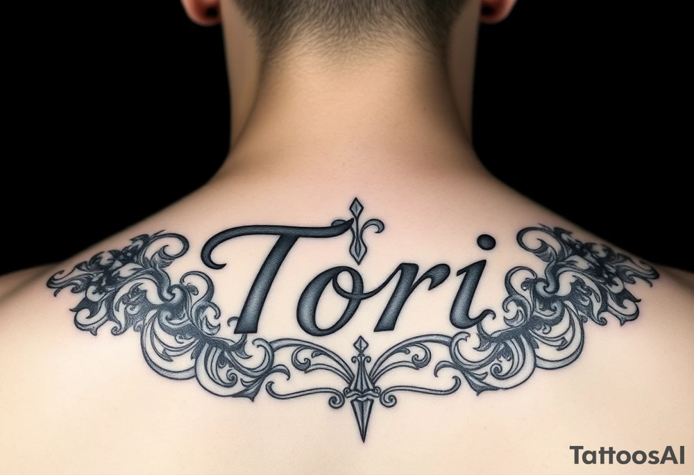 Name Tori with designs tattoo idea