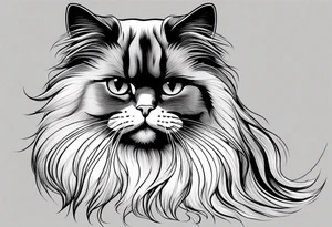 Generate a tattoo design of a long-haired Persian cat with soft, flowing lines, highlighting its luxurious fur in a minimalist style. tattoo idea