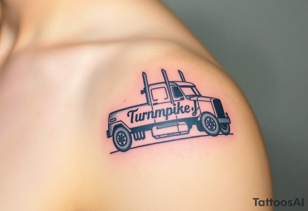 Picture of an eighteen wheeler truck with the words “Turnpike J” on it tattoo idea