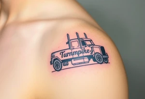 Picture of an eighteen wheeler truck with the words “Turnpike J” on it tattoo idea