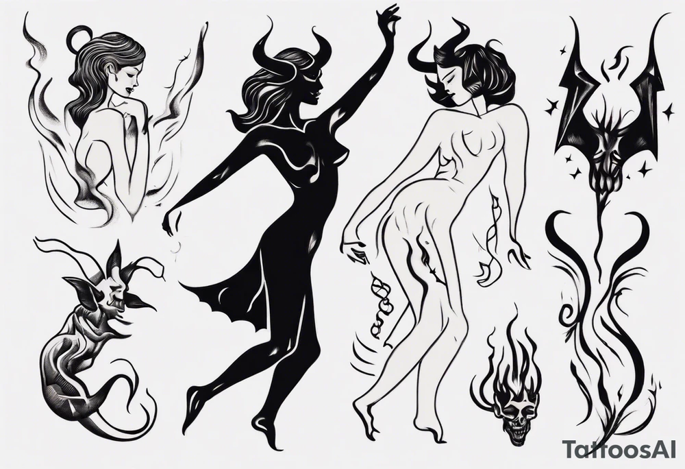 female dancing with the devil delicate tattoo idea