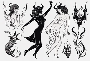 female dancing with the devil delicate tattoo idea