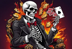 skeleton smoking cigar with poker chips, dealing the cards
Phrase: "Don't deal with the devil" tattoo idea