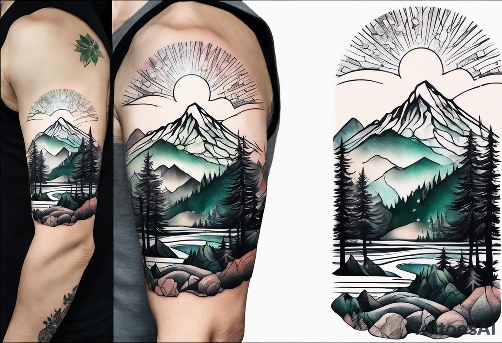 forest mountain forearm tattoo idea