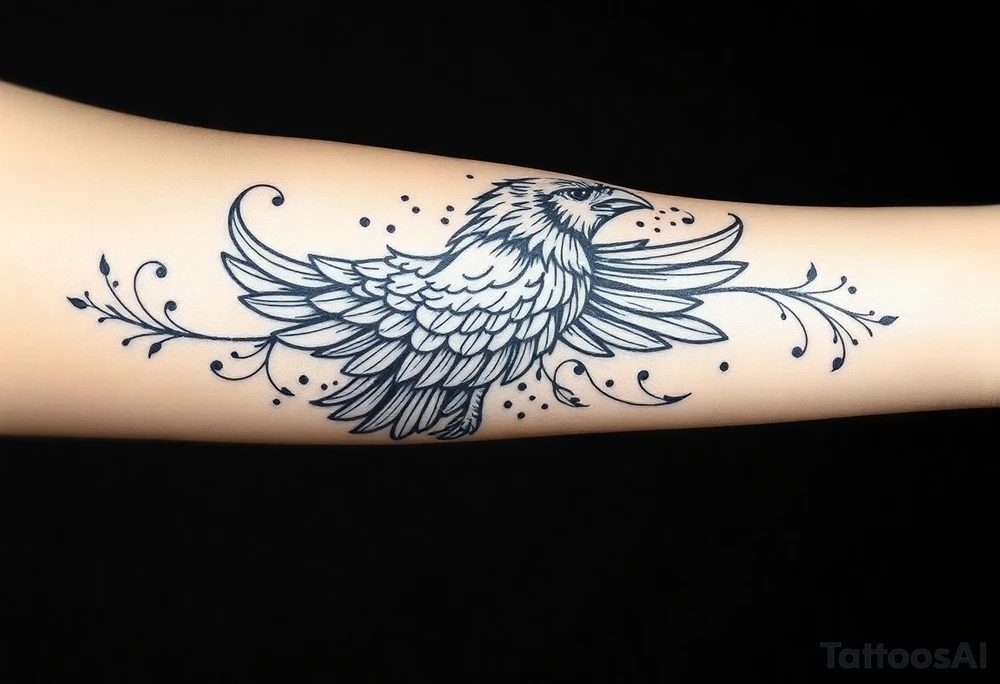 Nordic ornamental raven leg sleeve tattoo idea