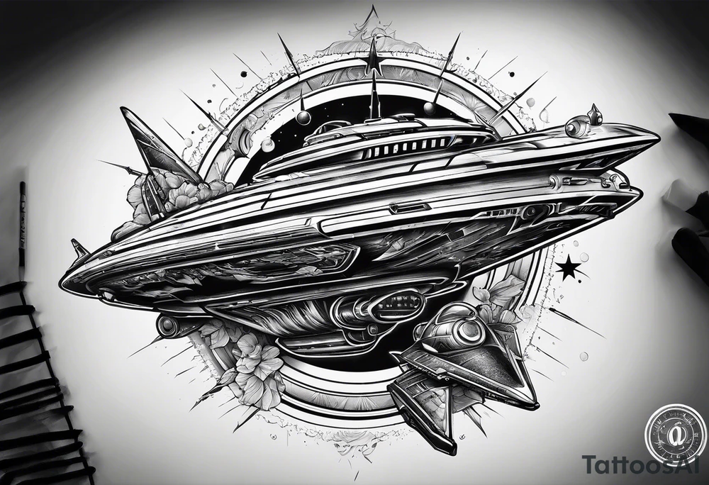 Time travelleling space ship light speed tattoo idea