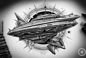 Time travelleling space ship light speed tattoo idea