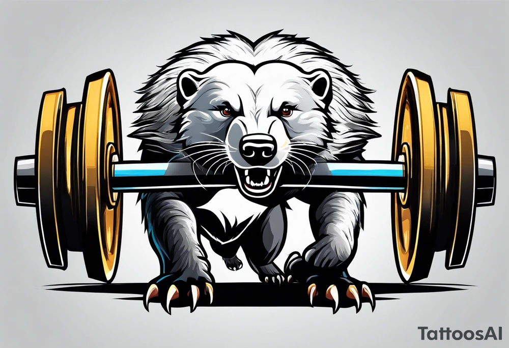 Muscular old honey badger lifting barbell. tattoo idea