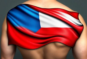 A waving Czech flag with a realistic fabric texture, with blue, red, and white colors flowing dynamically in the wind. tattoo idea