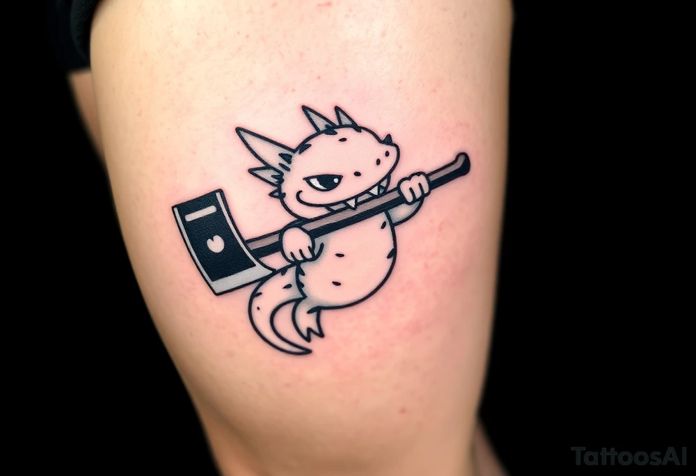 axolotl with big gills holding an axe tattoo idea