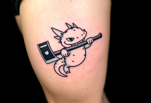 axolotl with big gills holding an axe tattoo idea