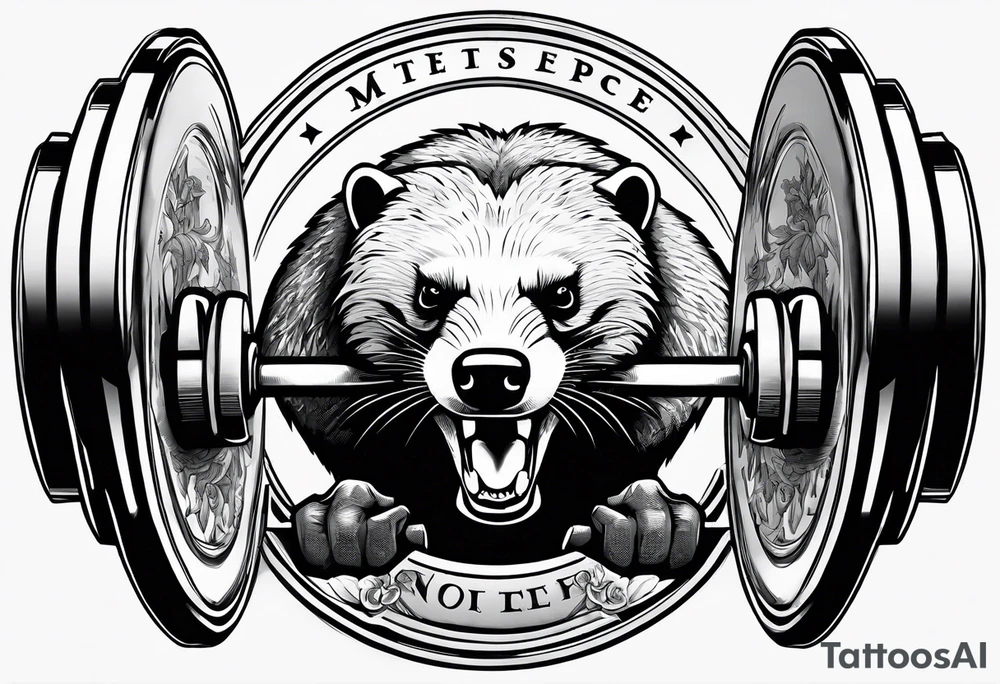 Muscular old honey badger lifting barbell. tattoo idea