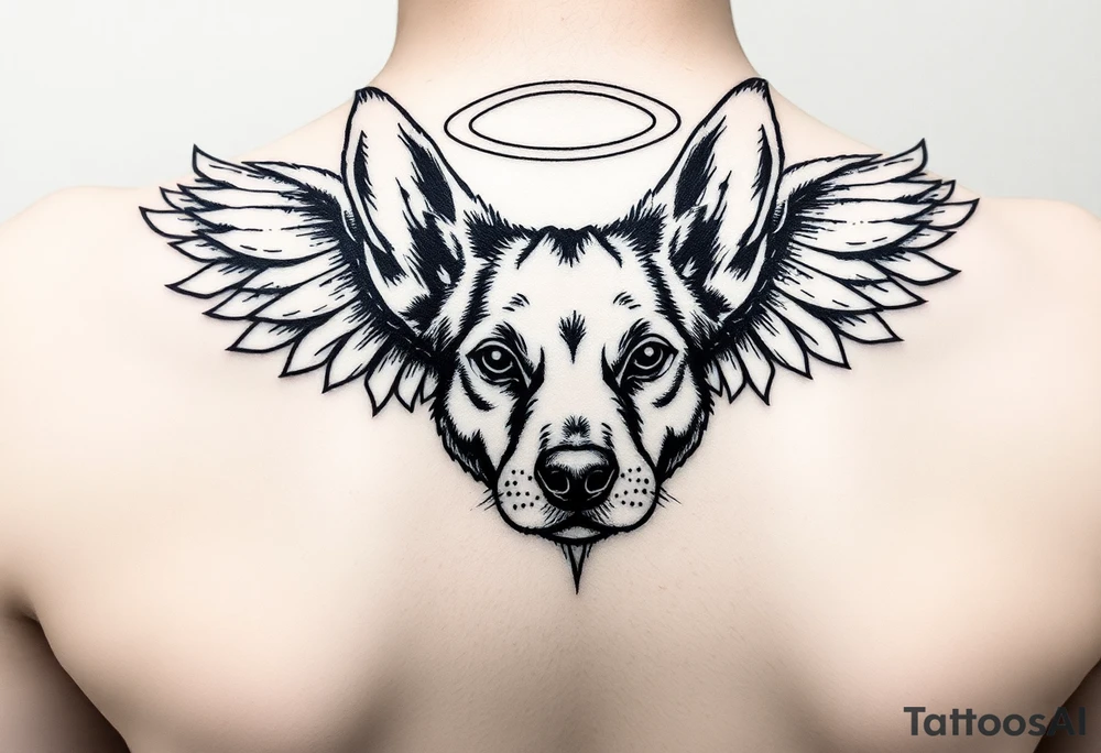 Dog ears with wings and halo tattoo idea