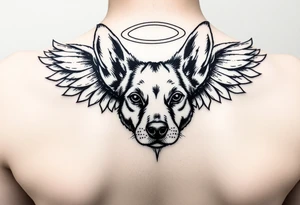 Dog ears with wings and halo tattoo idea