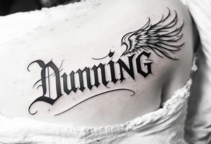 Dunning, details include angel wing, greek type of font,jungle leaves , tiger claw scratch tattoo idea