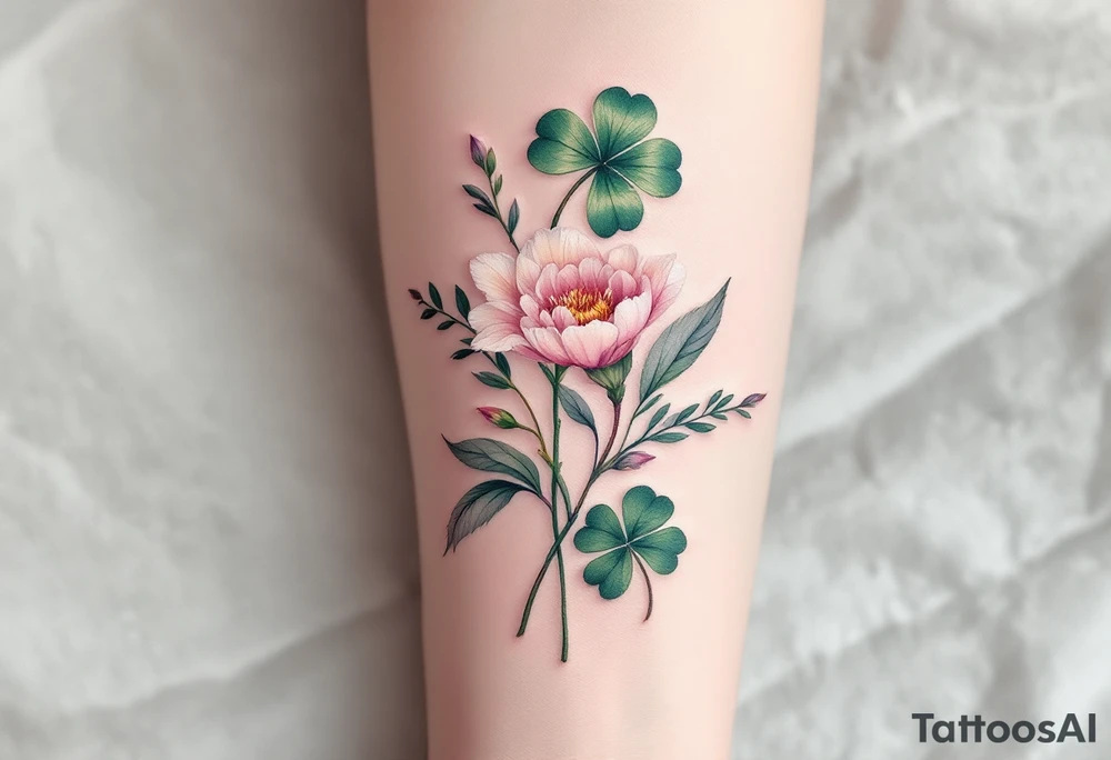 Carnation, Snowdrop, Larkspur, Water Lily, Daffodil, Clover tattoo idea