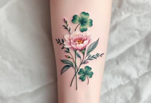 Carnation, Snowdrop, Larkspur, Water Lily, Daffodil, Clover tattoo idea