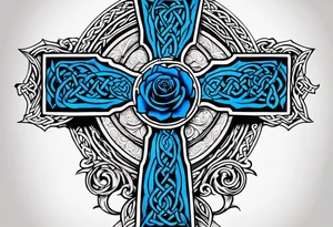 Celtic cross impaled by a blue rose tattoo idea
