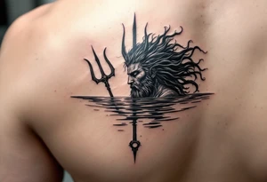 fit poseidon with trident half way in calm water tattoo idea