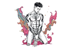 Handsome Asian young guy is standing on his knees tattoo idea