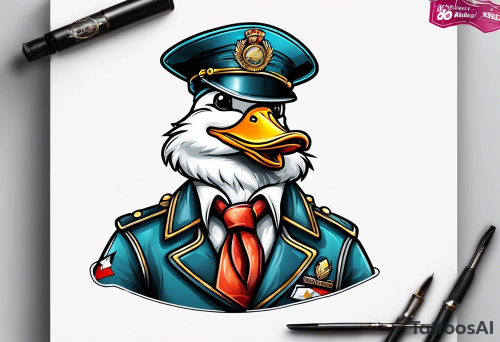 A silly goose dressed as a pilot tattoo idea