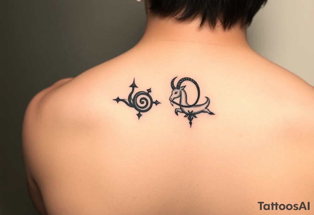 I would like a very small tattoo for behind the ear of the zodiac symbols for sagittarius and capricorn, in ONE combined tattoo tattoo idea