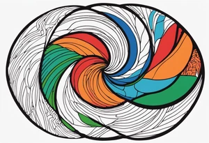 circular swirl of red, blue, orange, and green stripes tattoo idea