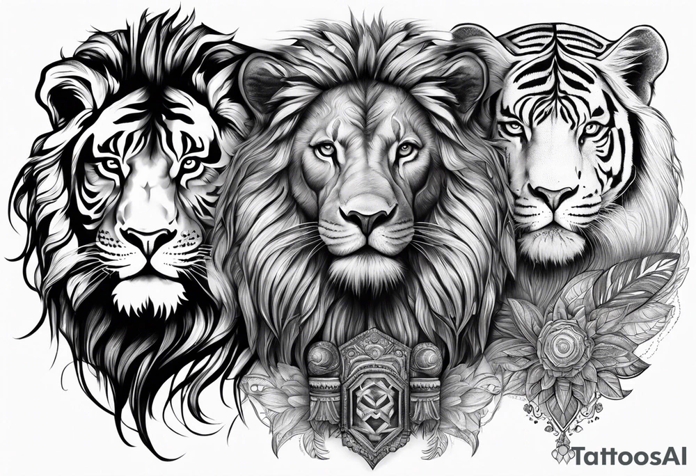Lion tiger elephant tattoo idea