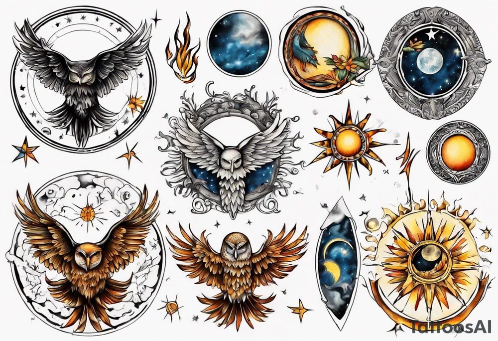 Mond und Sonne Eule 
Wassermann Berlin tattoo idea
