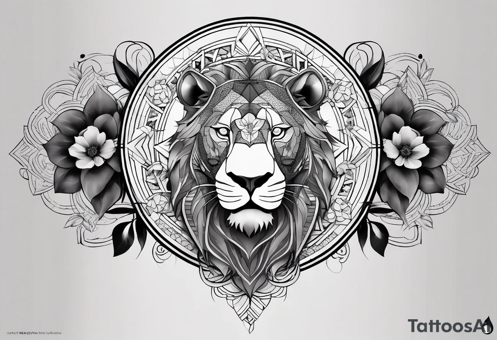 Very asymmetrical, +geometric pattern, with realistic full moon, with hippo face superimposed with lion head,+tribal, +geometric, +inkart , +blackwork, +grey scale, + sketch
with wintersweet flower bud, +inkart touch, +for men, detailed , combined favourite , tattoo idea