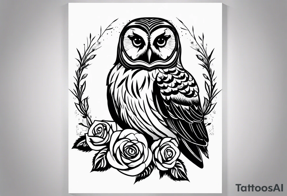 Barred owl with a rose tattoo idea